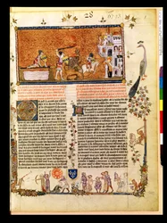 Sir Lancelot steekt de Zwaardbrug over, uit het Roman de Lancelot du Lac, 1344