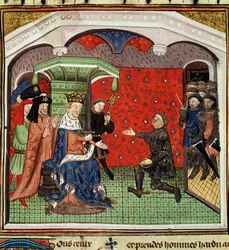 Ms. 1142 fol.4 Bertrand du Guesclin (c.1320-80) voor Karel V (1338-80) en zijn Hof