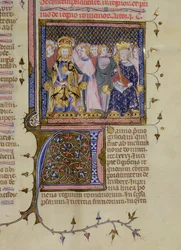 Ms 13. fol 232 Kroning van Lodewijk IX en waarschijnlijk van Frederik II, uit een Psalter door Pierre Lombard, begin 15e eeuw