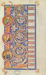 Ms 14 fol.23 Geïllustreerde initiaal L met medaillons, uit een Evangeliarium