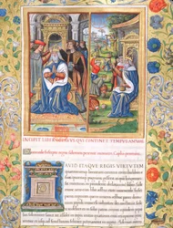 Ms. 1581 f. 154 Illustratie uit Boek VIII (Van de dood van David tot de dood van Achab), Hoofdstuk 1 van de Oudheden van de Joden (Antiquitates Judaicae) door Flavius Josephus - Hoe Salomo, toen hij