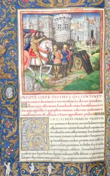 Ms. 1581 f. 195v Illustratie uit Boek X (Van de gevangenschap van de Tien Stammen tot het eerste jaar van Cyrus), Hoofdstuk 1 van de Oudheden van de Joden (Antiquitates Judaicae) door Flavius Josephus