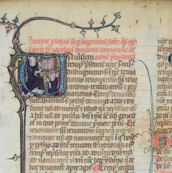 Ms 1721 Fol.1 Dominicaanse monnik die twee andere monniken onderwijst, uit Legenda Sanctorum Aurea door Jacques de Voragine