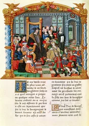 Karel de Stoute, hertog van Bourgondië, ontvangt de gezanten uit Frankrijk en Guyenne, uit de Memoires van Philippe van Commines