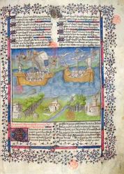 Ms. 2028 fol. 2 De Trojaanse oorsprong van de Franse natie, uit de Grandes Chroniques de France