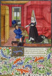 Ms 2617 De schrijver draagt La Teseida op aan een onbekende jonge vrouw, uit La Teseida, door Giovanni Boccaccio (1313-75) 1340-41