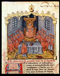 Charles de Stoute (1433-77) Hertog van Bourgondië en de Ridders van de Orde van het Gulden Vlies, uit De Geschiedenis van het Gulden Vlies door Guillaume Filastre, midden 15e eeuw