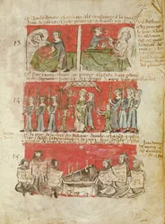 Scènes uit het leven van studenten van het College van Hubant of de Ave Maria, uit de statuten van het College van Hubant, Parijs, 1387