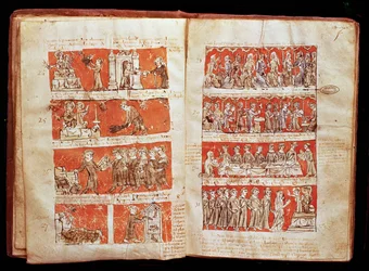 Scènes uit het leven van de studenten in het College van de Heilige Maagd in Parijs, uit de Statuten van het College van Hubant, 1387