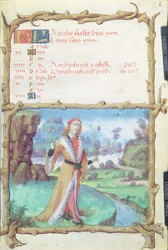 Ms 438 De maand april: Heer bloemen plukken, uit een getijdenboek, 1490