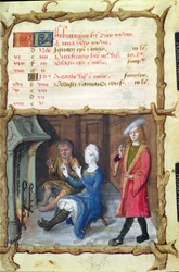 Ms 438 De maand februari: Opwarmen voor de haard, uit een getijdenboek, 1490