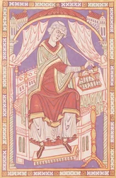 Baudemond schrijft, uit Vie et Miracles de Saint Amand