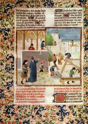 Bouw van een huis, uit Livre des Prouffitz Champestres door Pietro de Crescenzi