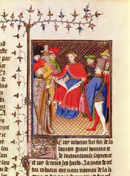 Ms 5193 Fol.52r Rosane antwoordt de gezanten van het volk, uit de Jean Sans Peur editie van De Casibus virorum illustrarium door Giovanni Boccaccio (1313-75) ca. 1410