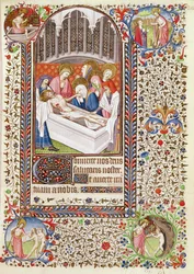 Ms 547 fol.36 Graflegging van Christus, uit een Getijdenboek gebruikt door een vrouw uit Poitiers