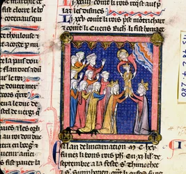 Koning Filips II (1165-1223) van Frankrijk, uit de Chroniques de Saint-Denis, eind 13e eeuw