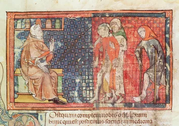 Ms 89 Ter fol.95 Een zieke man en een kreupele man gepresenteerd aan een dokter, uit een verhandeling door Abul Qasim Kalaf ibn al-Abbas al Zahrawi (Albucasis)