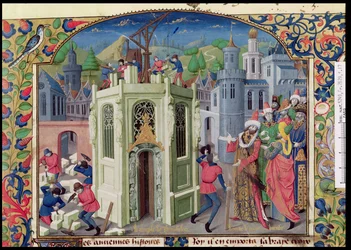 Ms Fr 2629 fol.17 Sultan Omar initieert de wederopbouw van de Tempel van Jeruzalem, uit de Histoire de la conquête de Jérusalem door Willem van Tyrus (ca.1130-85) ca.1470