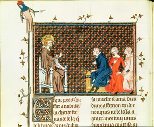 Ms Fr. 5716 fol.44 St. Louis onderwijst zijn kinderen, uit Leven en Wonderen van St. Louis, c.1330-40