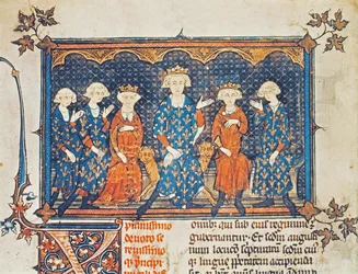 Filips IV (1268-1314) van Frankrijk met zijn vier kinderen en broer Karel van Valois