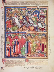 Ms M 638 fol.10r Jozua, uit de Morgan Picture Bible, ca. 1244-54