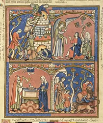 Abimelech en Simson, uit de Morgan Picture Bible, c.1244-54