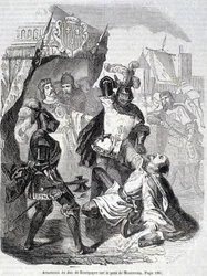 Moord op de hertog van Bourgondië (Jan zonder Vrees) op de brug van Montereau in 1419 - in 