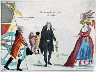 Adel, geestelijkheid en bourgeoisie zonder geld, karikatuur van de revolutie, eind 18e eeuw