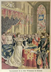 Eed van de Grondwet van Koningin Wilhelmina (1880-1962) in de Nieuwe Kerk Amsterdam, 31 augustus 1898, illustratie uit Le Petit Journal, september 1898