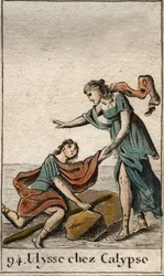 Odyssee van Homerus: Odysseus ontdekt door de nimf Calypso op haar eiland. Uit 