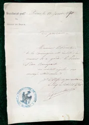 Bevel tot opsluiting aan de conciërge van prins Pierre Bonaparte (1815-1881) op 10 januari