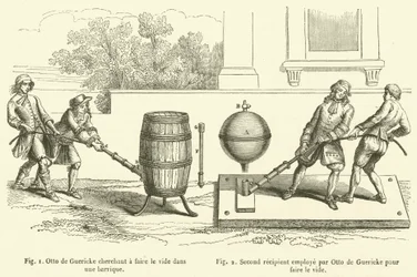 Otto de Guericke probeert een vat leeg te maken, Tweede vat gebruikt door Otto de Guericke om het vacuüm te maken