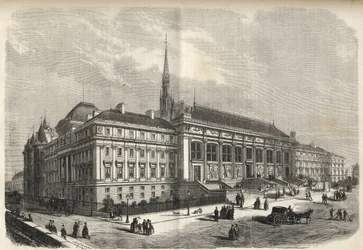 Parijs - nieuwe gevel van het gerechtsgebouw, gebouwd door Joseph-Louis Duc (1802-1879) - (Westgevel, aan de Rue de Harlay) gravure van 1869