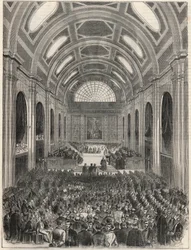 Paris, Palais de Justice - La salle des pas perdus tijdens een officiële ceremonie - Gravure in 