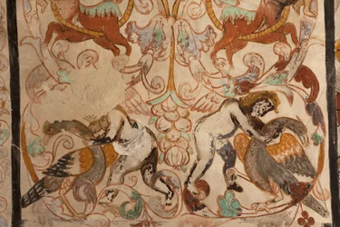 Parochiekerk (Església de la Mare de Déu de Solers). Interieur. De beuken. Muurschilderingen. (detail) 16e eeuw (?)