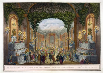 Perspectief Zicht op het Interieur van een van de kamers van de Place de Louis le Grand, Zicht op de ingang van de Salon