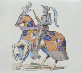 Pierre de Rohan, Sire de Gie, te paard in 1475, gegraveerd door Gautier