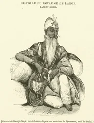 Portret van Randjit-Singh, koning van Lahor (gravure)