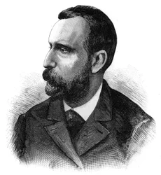 Portret van dokter Jaime Ferran y Clua, Spaanse bacterioloog, ontdekker van het cholera-vaccin. Gravure in "Le Monde Illustré"