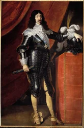 Portret van Lodewijk XIII (1601-1643) in harnas. Schilderij van de Franse School van de 17e eeuw. Musee du chateau de Chambord