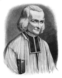 Portret van Abbe Jean Marie Vianney, bekend als de Pastoor van Ars (1786-1859). Heilig verklaard als Sint Jean-Marie Vianney in 1925. Gravure door Cabuchet