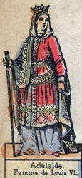 Portret van Adele de Savoie (Alix of Adelaide de Maurienne) (ca. 1100-1154), vrouw van Lodewijk VI van Frankrijk. (Capetingische dynastie). Illustratie eind 19e eeuw.