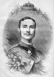 Portret van Alfonso XII, Koning van Spanje. Gravure in 