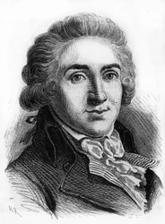 Portret van Armand Gensonne (1758 - 1793) afgevaardigde van de conventie. Gravure uit het einde van de 19e eeuw.