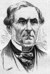 Portret van Auguste Barbier (1805-1882), Franse dichter en academicus. Gravure in Le Monde Illustré nr. 883 van 14 maart 1874.