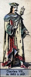 Portret van Karel VIII van Frankrijk of Karel VIII de Aangename (1470-1498) (Dynastie van de Capetingen). Illustratie eind 19e eeuw.