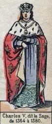 Portret van Karel V van Frankrijk, bekend als Karel de Wijze (1338-1380) (dynastie van de Capetingen). Illustratie eind 19e eeuw.