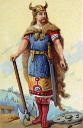 Portret van Clodion, bekend als Le Chevelu, koning van de Franken van 428 tot 448. Chromolithografie rond 1890.