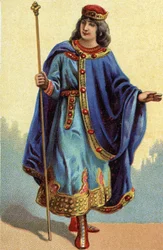 Portret van Dagobert II, koning van de Franken van 711 tot 716. Chromolithografie rond 1890