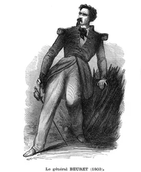 Portret van Georges Beuret, Franse brigadegeneraal (1803-1859), officier van het Legioen van Eer. Gravure in 